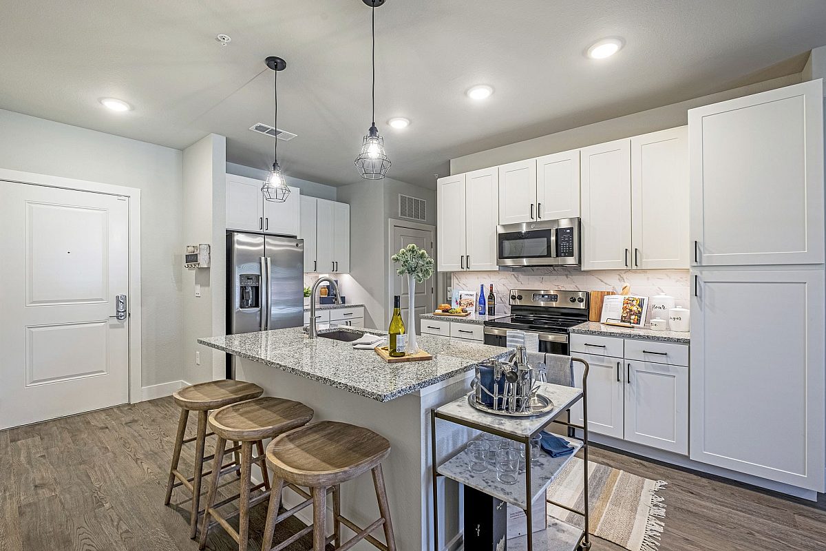 furnished kitchen and dining area